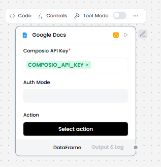 Google Docs component controls