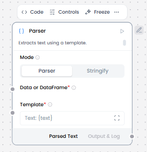 Parser component controls