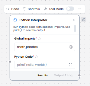 Python Interpreter component controls