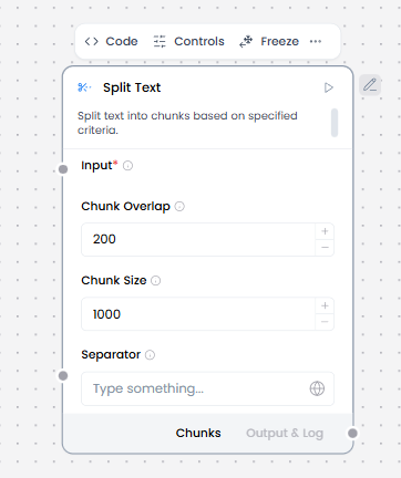 Split Text component controls